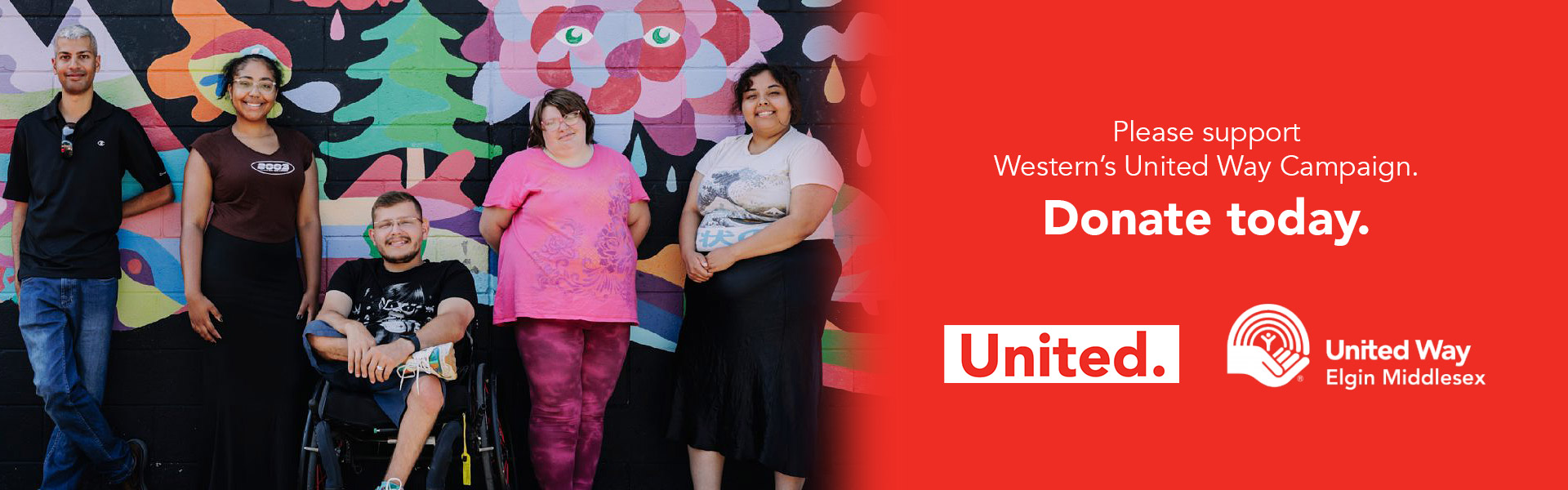 Please support Western's United Way Campaign. A group of 5 individuals smiling and looking at the camera