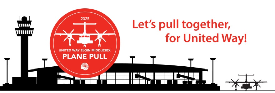 Join the United Way Plane Pull - Wednesday, October 22, 10 a.m. to 2 p.m. at the London International Airport. (Illustration made with files from nhpvect 02 — Vecteezy)
