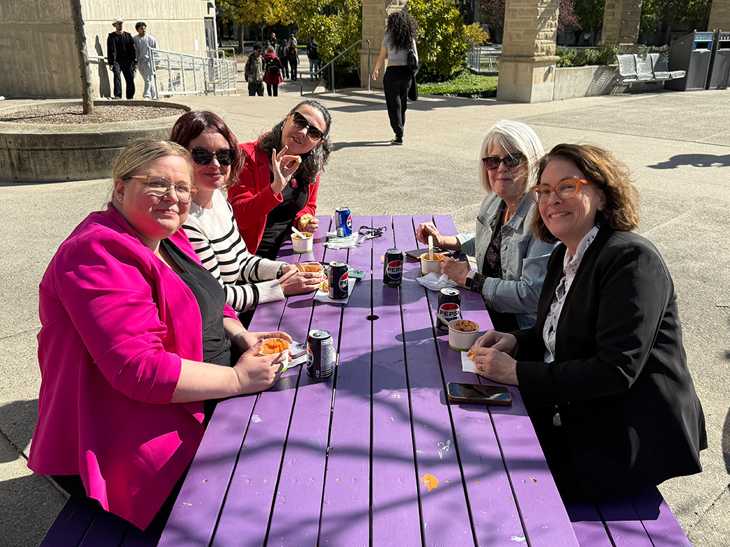 Western library staff enjoy the chili lunch.